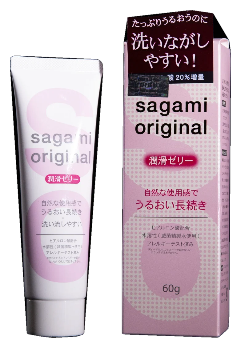 Tuýp và hộp gel bôi trơn Sagami Original 60 g màu hồng trắng